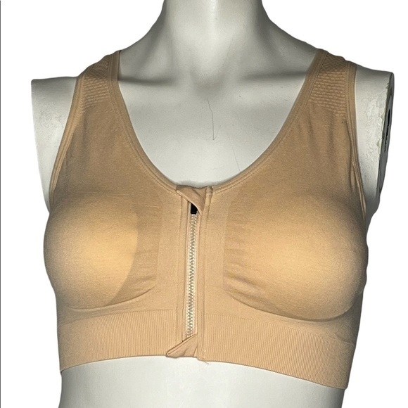 Peach Padded Zip Up Bra - Picture 1 of 5